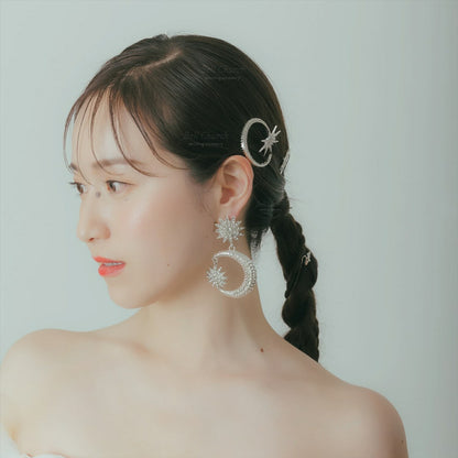 ピアス　イヤリング | ジルコニア | 星&月モチーフ | シルバー | (BC-E67)【結婚式　アクセサリー　ピアス　イヤリング】