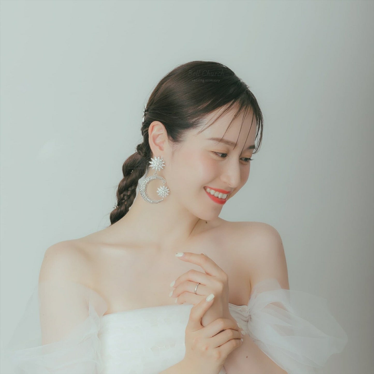 ピアス　イヤリング | ジルコニア | 星&月モチーフ | シルバー | (BC-E67)【結婚式　アクセサリー　ピアス　イヤリング】