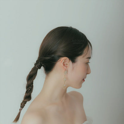 ピアス　イヤリング | ジルコニア　パール | 星モチーフ | ゴールド | (BC-E68)【結婚式　アクセサリー　ピアス　イヤリング】