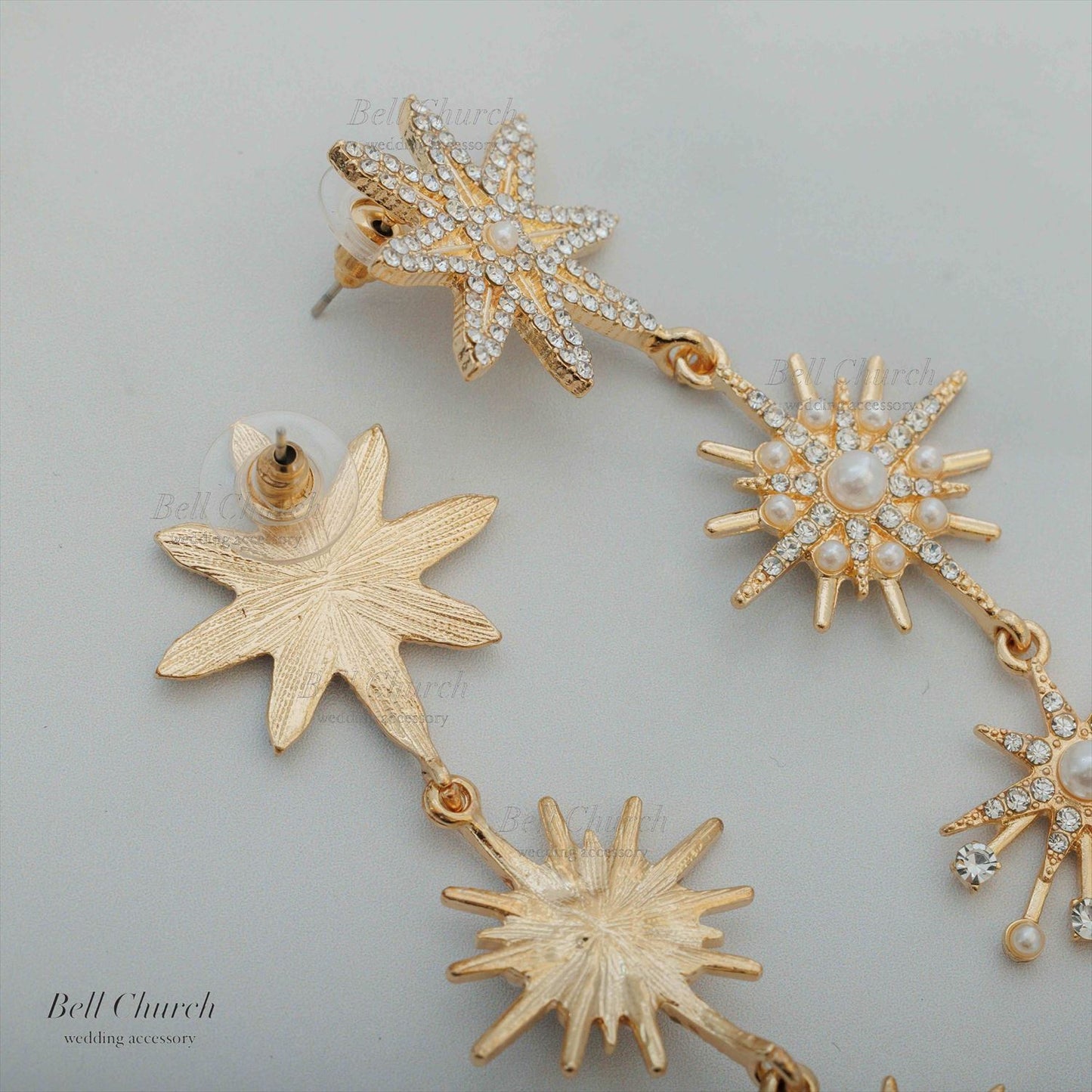 ピアス　イヤリング | ジルコニア　パール | 星モチーフ | ゴールド | (BC-E68)【結婚式　アクセサリー　ピアス　イヤリング】