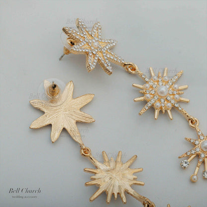 ピアス　イヤリング | ジルコニア　パール | 星モチーフ | ゴールド | (BC-E68)【結婚式　アクセサリー　ピアス　イヤリング】