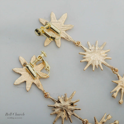 ピアス　イヤリング | ジルコニア　パール | 星モチーフ | ゴールド | (BC-E68)【結婚式　アクセサリー　ピアス　イヤリング】