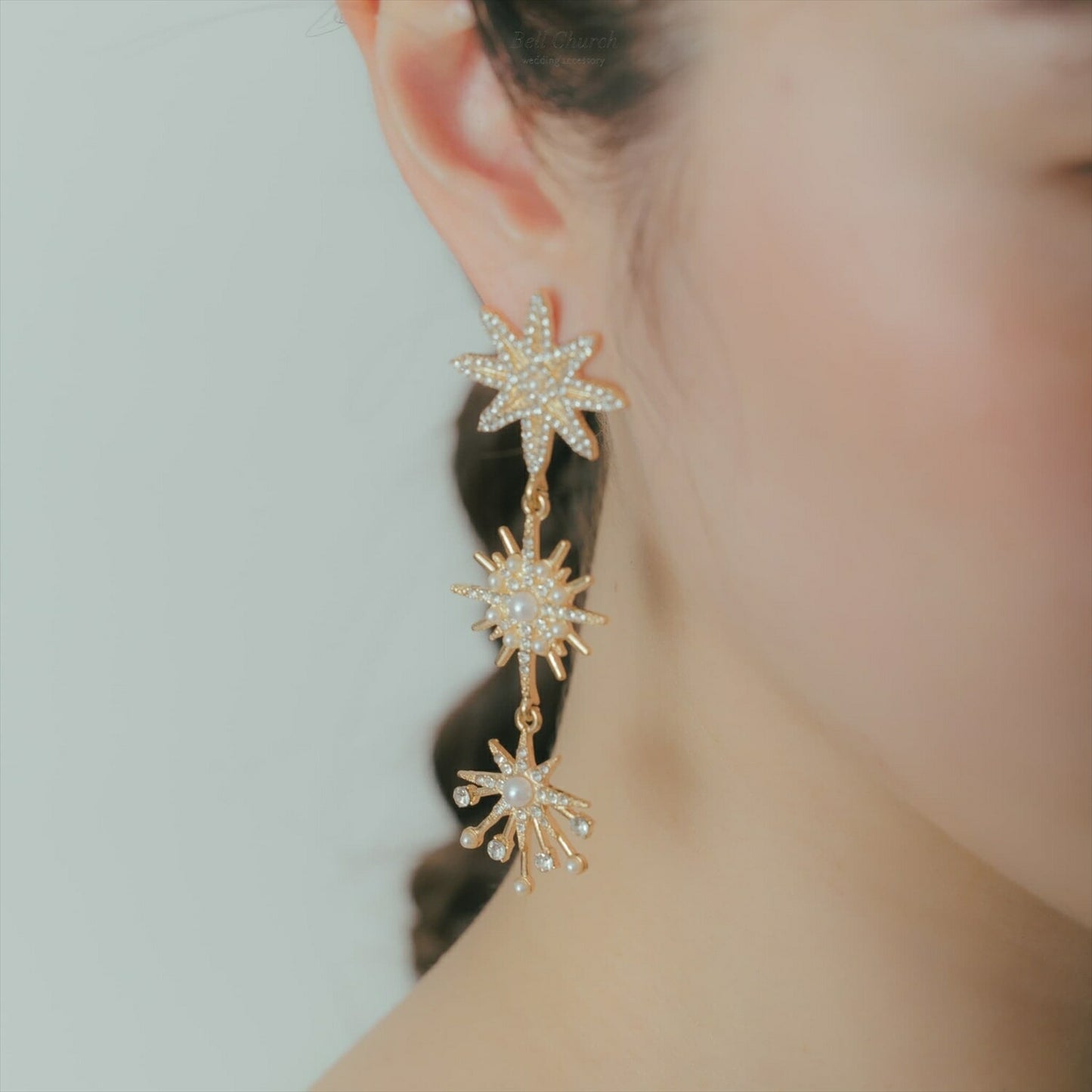 ピアス　イヤリング | ジルコニア　パール | 星モチーフ | ゴールド | (BC-E68)【結婚式　アクセサリー　ピアス　イヤリング】