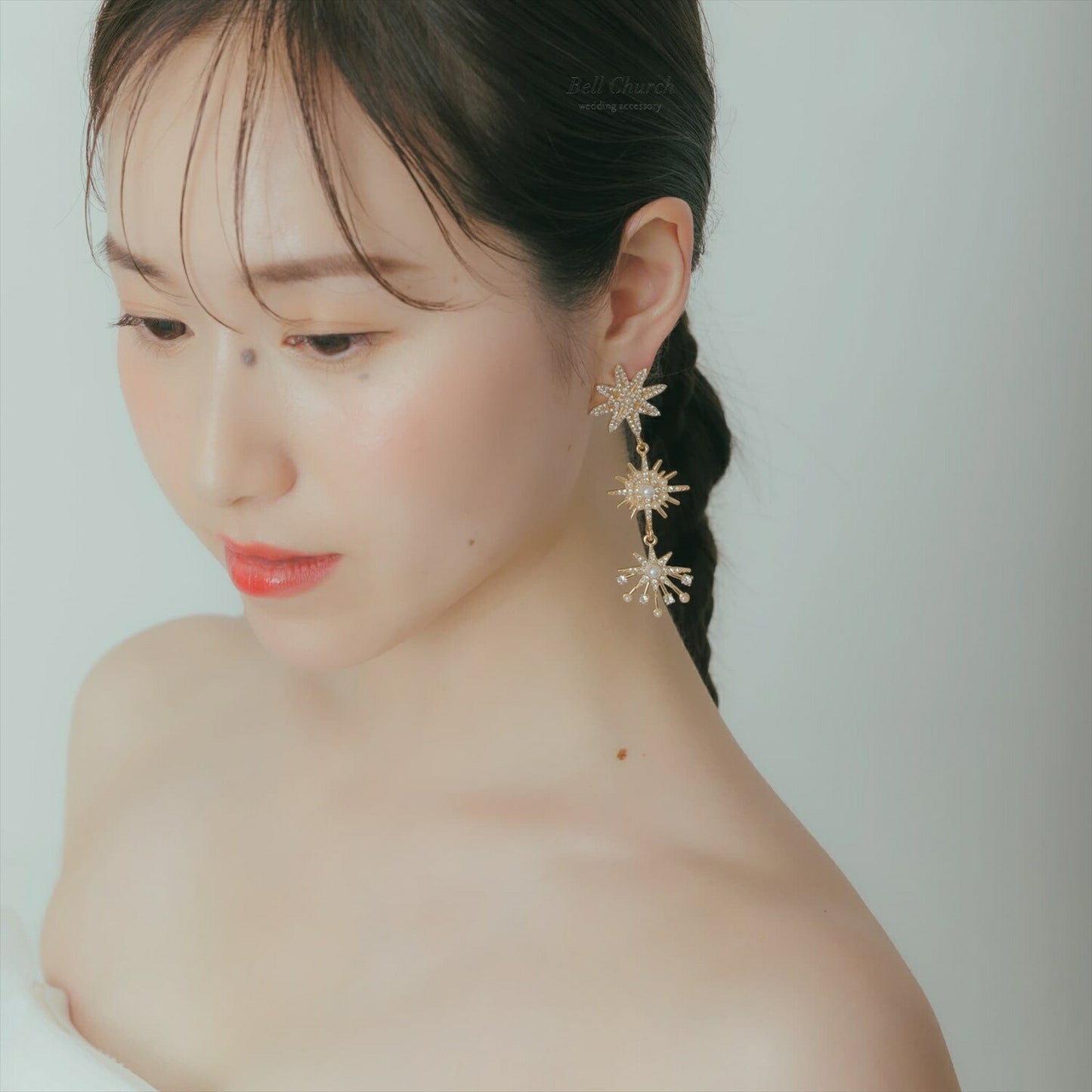 ピアス　イヤリング | ジルコニア　パール | 星モチーフ | ゴールド | (BC-E68)【結婚式　アクセサリー　ピアス　イヤリング】