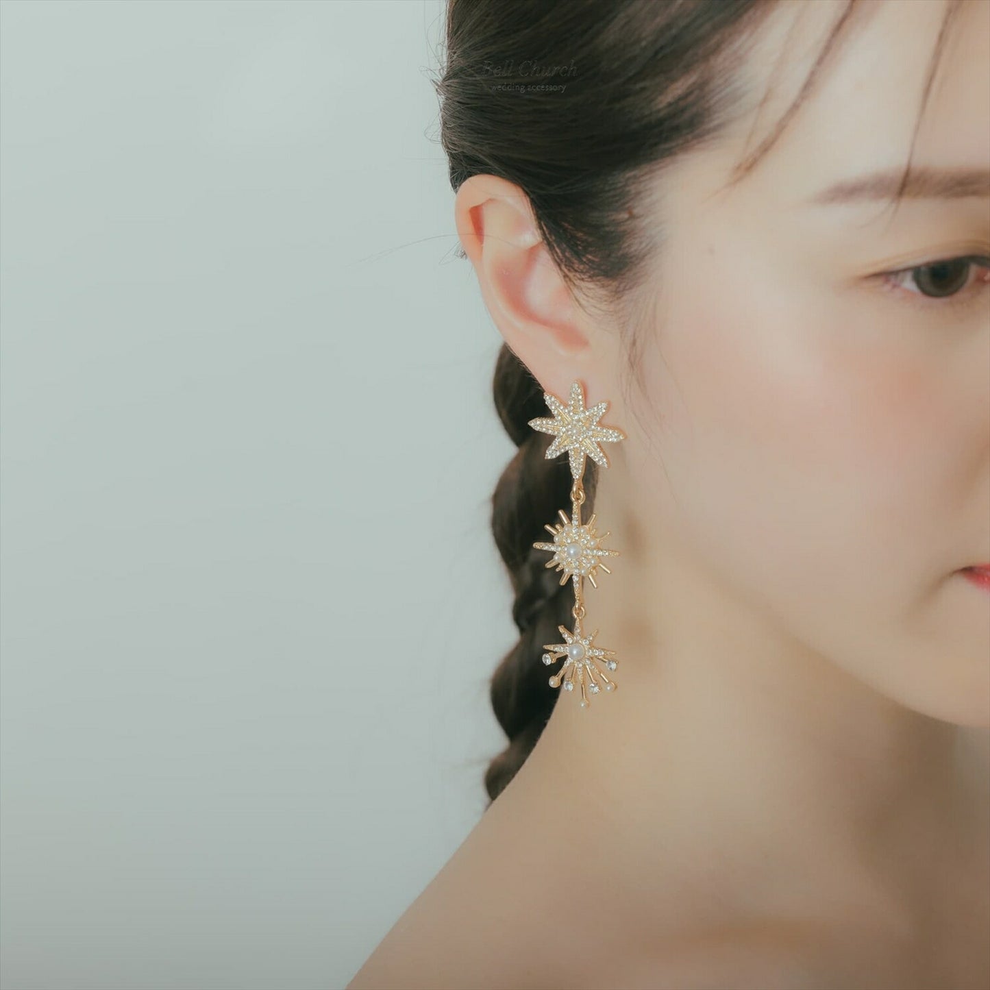 ピアス　イヤリング | ジルコニア　パール | 星モチーフ | ゴールド | (BC-E68)【結婚式　アクセサリー　ピアス　イヤリング】