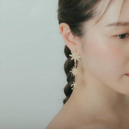 ピアス　イヤリング | ジルコニア　パール | 星モチーフ | ゴールド | (BC-E68)【結婚式　アクセサリー　ピアス　イヤリング】