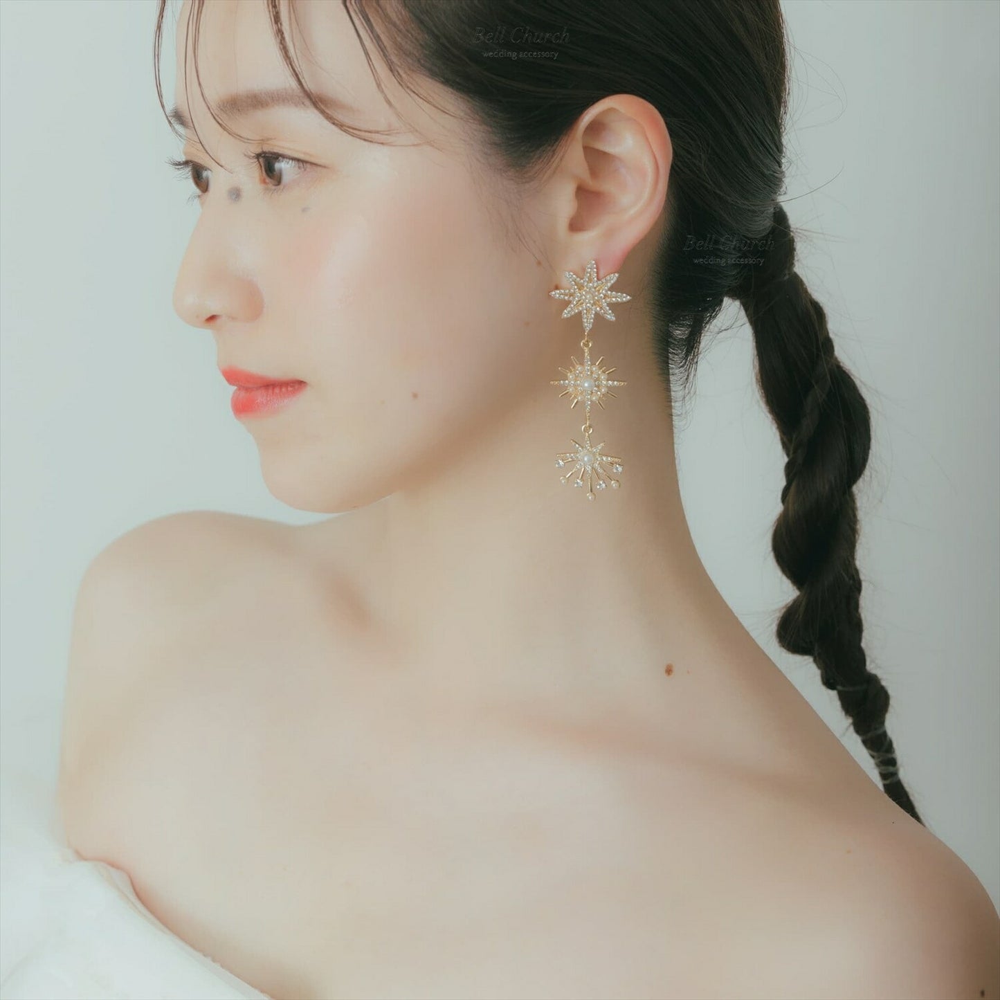 ピアス　イヤリング | ジルコニア　パール | 星モチーフ | ゴールド | (BC-E68)【結婚式　アクセサリー　ピアス　イヤリング】