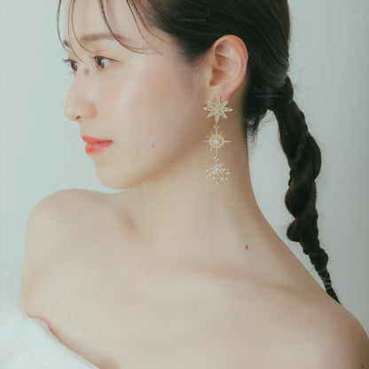 ピアス　イヤリング | ジルコニア　パール | 星モチーフ | ゴールド | (BC-E68)【結婚式　アクセサリー　ピアス　イヤリング】