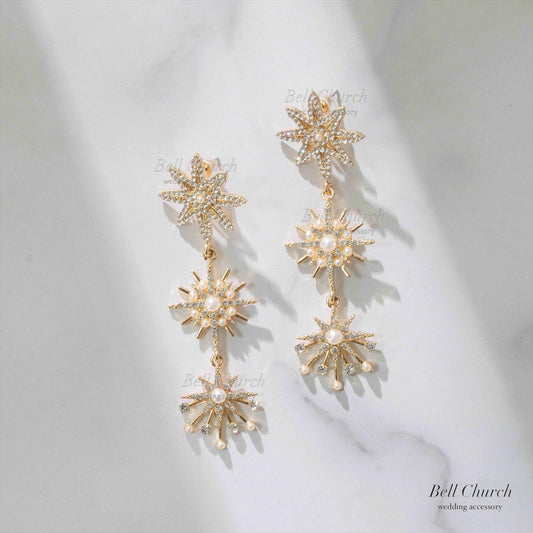 ピアス　イヤリング | ジルコニア　パール | 星モチーフ | ゴールド | (BC-E68)【結婚式　アクセサリー　ピアス　イヤリング】