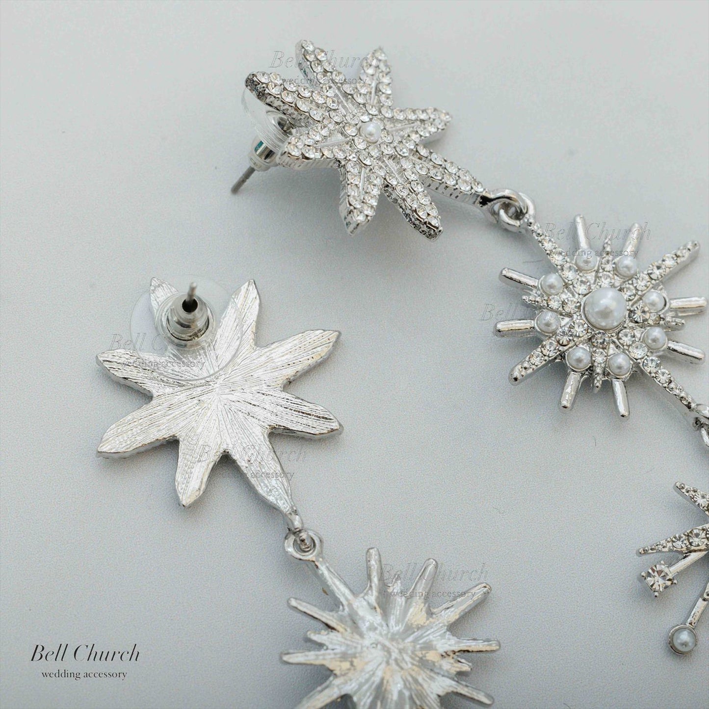 ピアス　イヤリング | ジルコニア　パール | 星モチーフ | シルバー | (BC-E69)【結婚式　アクセサリー　ピアス　イヤリング】