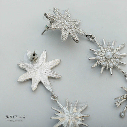 ピアス　イヤリング | ジルコニア　パール | 星モチーフ | シルバー | (BC-E69)【結婚式　アクセサリー　ピアス　イヤリング】