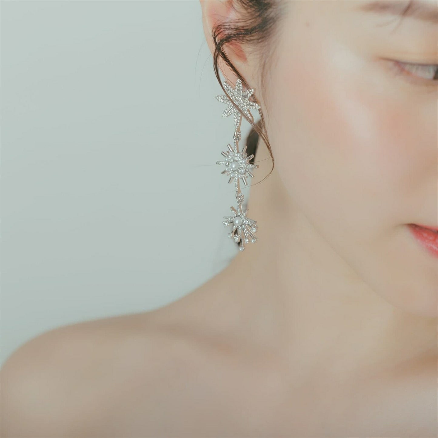 ピアス　イヤリング | ジルコニア　パール | 星モチーフ | シルバー | (BC-E69)【結婚式　アクセサリー　ピアス　イヤリング】