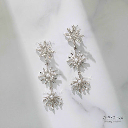 ピアス　イヤリング | ジルコニア　パール | 星モチーフ | シルバー | (BC-E69)【結婚式　アクセサリー　ピアス　イヤリング】
