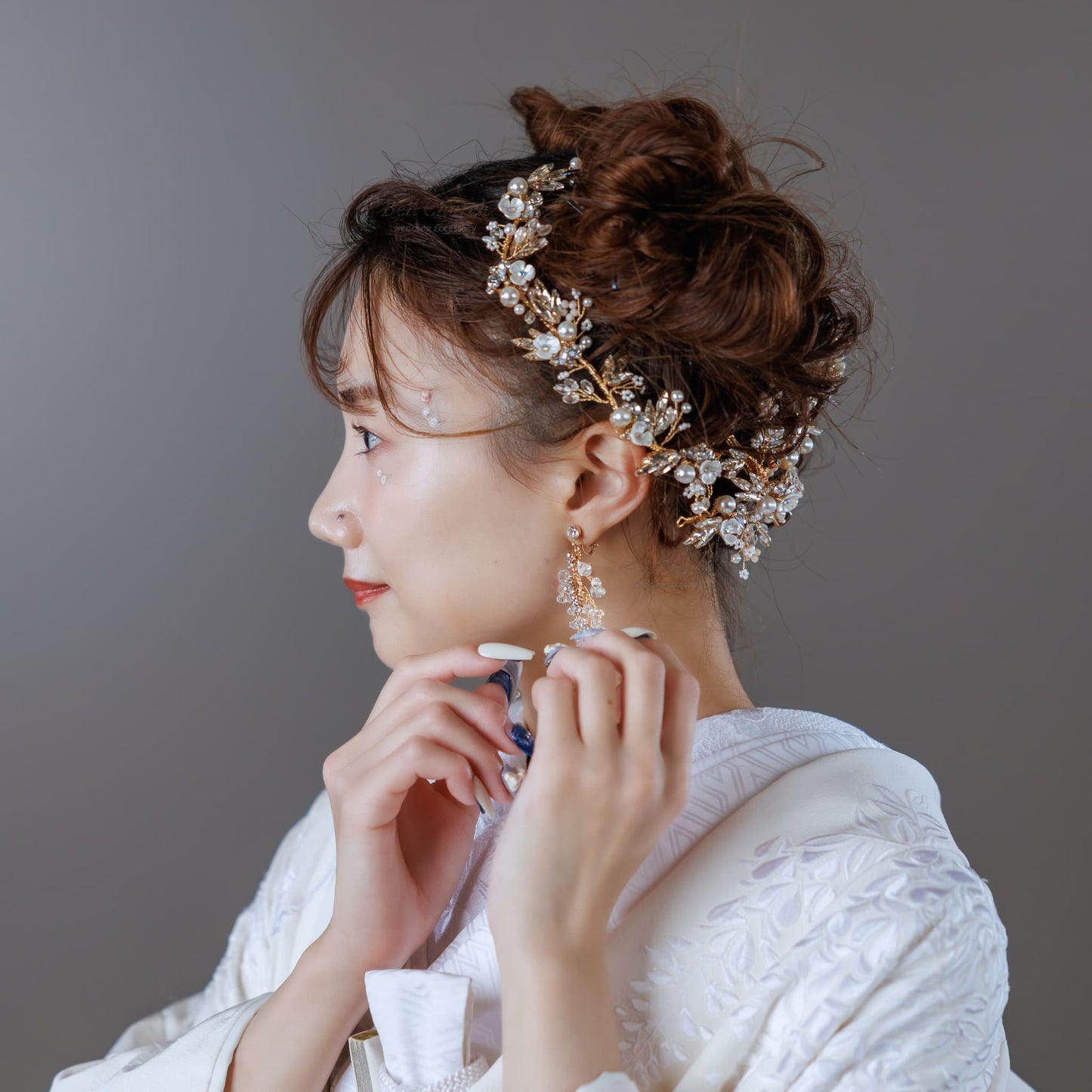 ピアス　イヤリング | 小枝アクセサリー | ジルコニア | お花モチーフ | ゴールド | (BC-E72)【結婚式　アクセサリー　ピアス　イヤリング】