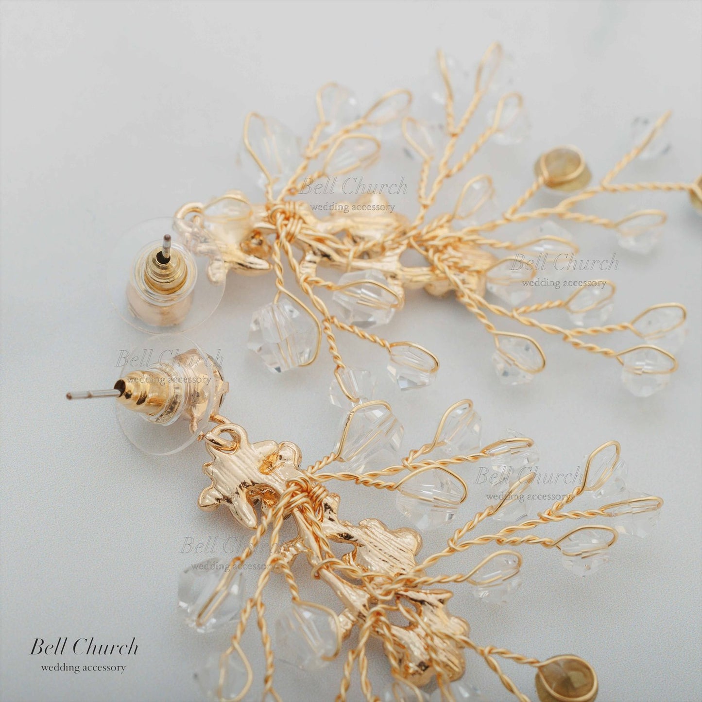 ピアス　イヤリング | 小枝アクセサリー | ジルコニア | お花モチーフ | ゴールド | (BC-E72)【結婚式　アクセサリー　ピアス　イヤリング】