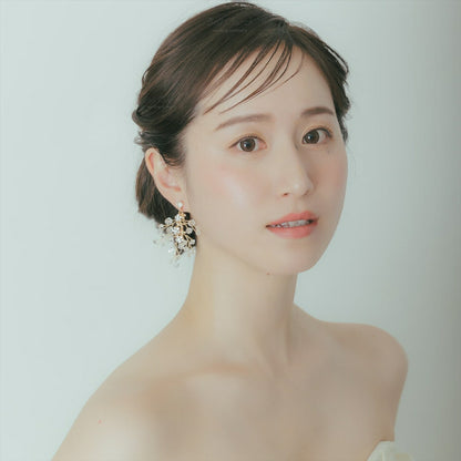 ピアス　イヤリング | 小枝アクセサリー | ジルコニア | お花モチーフ | ゴールド | (BC-E72)【結婚式　アクセサリー　ピアス　イヤリング】