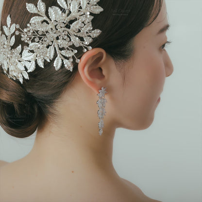 ピアス　イヤリング | キュービックジルコニア | お花モチーフ | シルバー | (BC-E74)【結婚式　アクセサリー　ピアス　イヤリング】