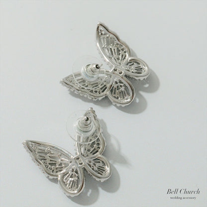 ピアス　イヤリング | ジルコニア | 蝶モチーフ | シルバー | (BC-E75)【結婚式　アクセサリー　ピアス　イヤリング】