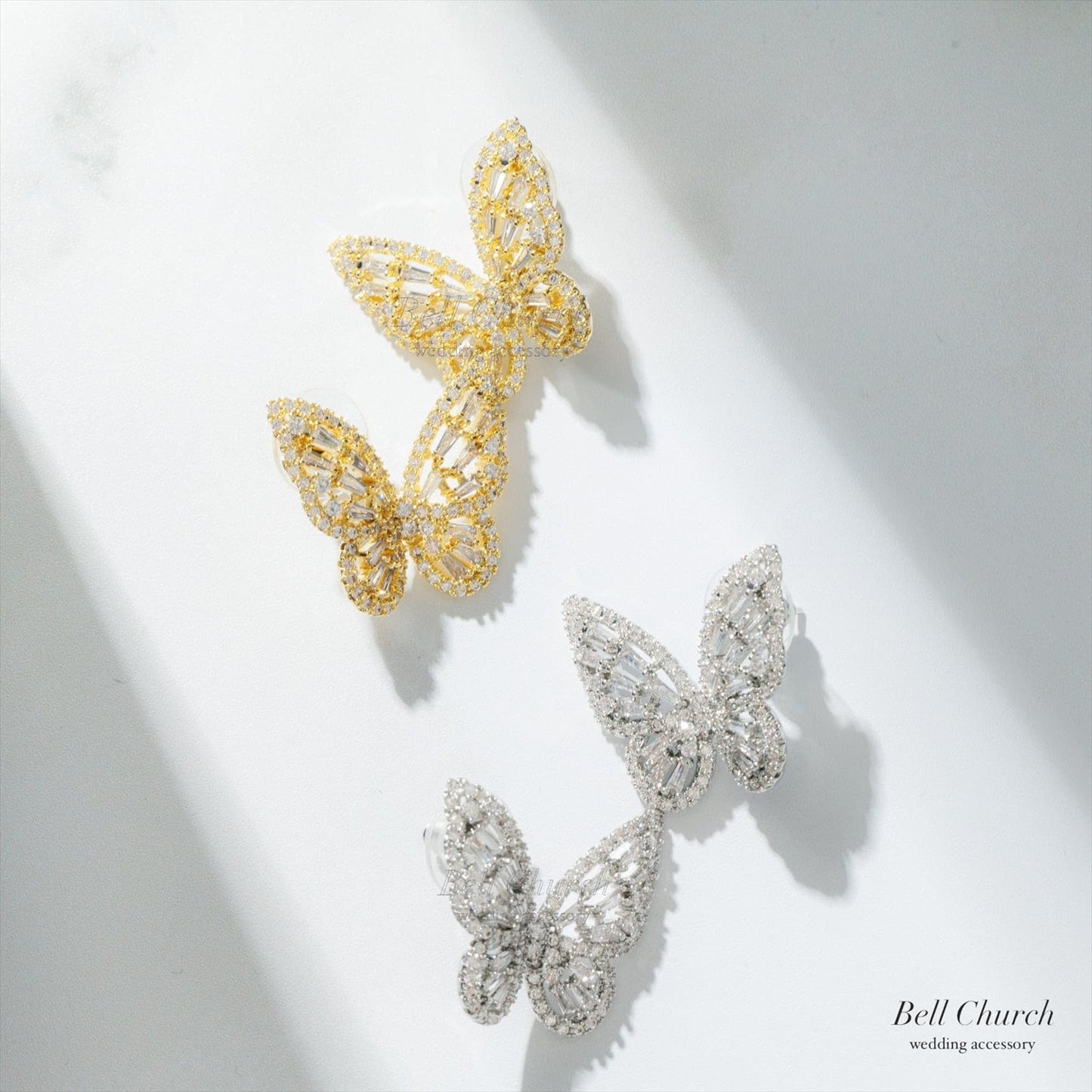 ピアス　イヤリング | ジルコニア | 蝶モチーフ | シルバー | (BC-E75)【結婚式　アクセサリー　ピアス　イヤリング】