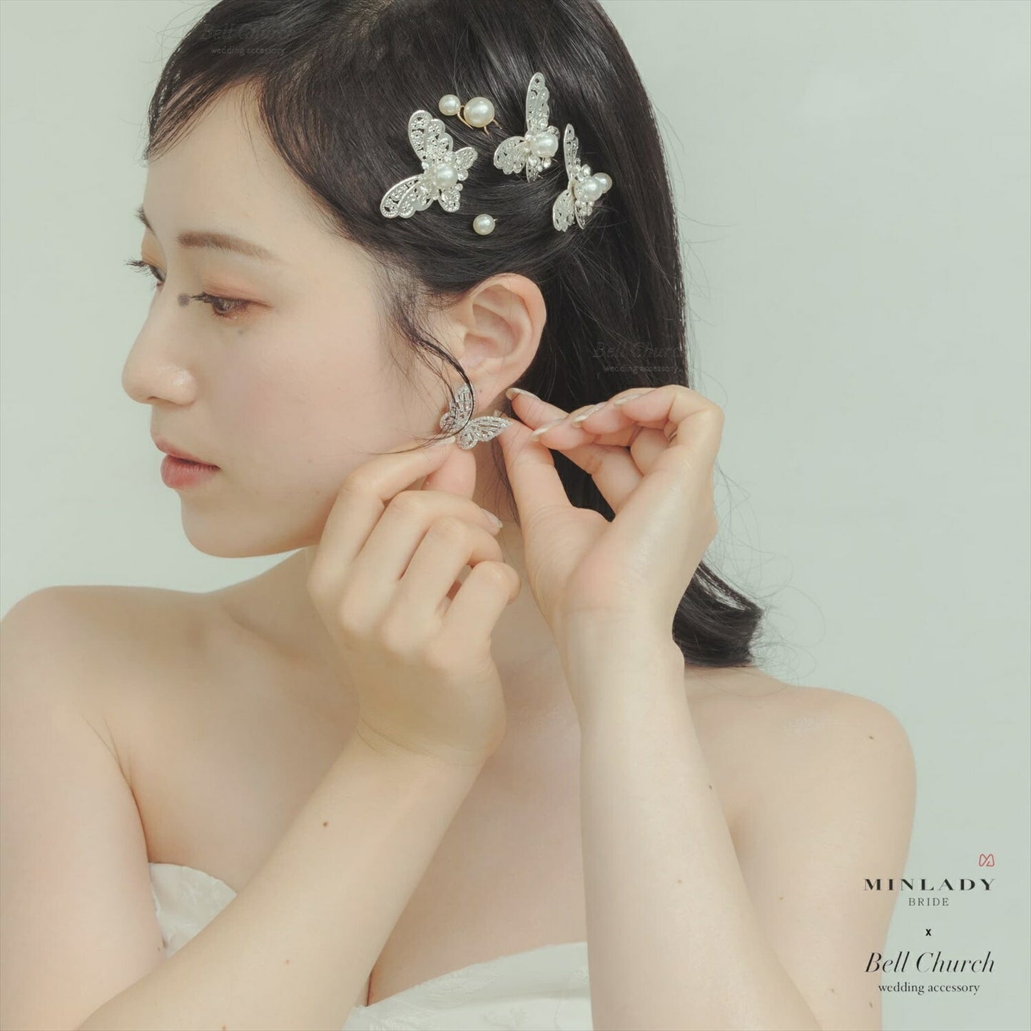 ピアス　イヤリング | ジルコニア | 蝶モチーフ | シルバー | (BC-E75)【結婚式　アクセサリー　ピアス　イヤリング】