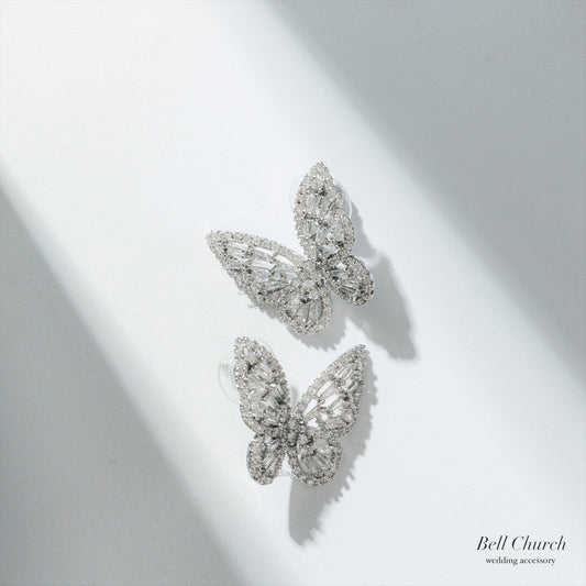 ピアス　イヤリング | ジルコニア | 蝶モチーフ | シルバー | (BC-E75)【結婚式　アクセサリー　ピアス　イヤリング】