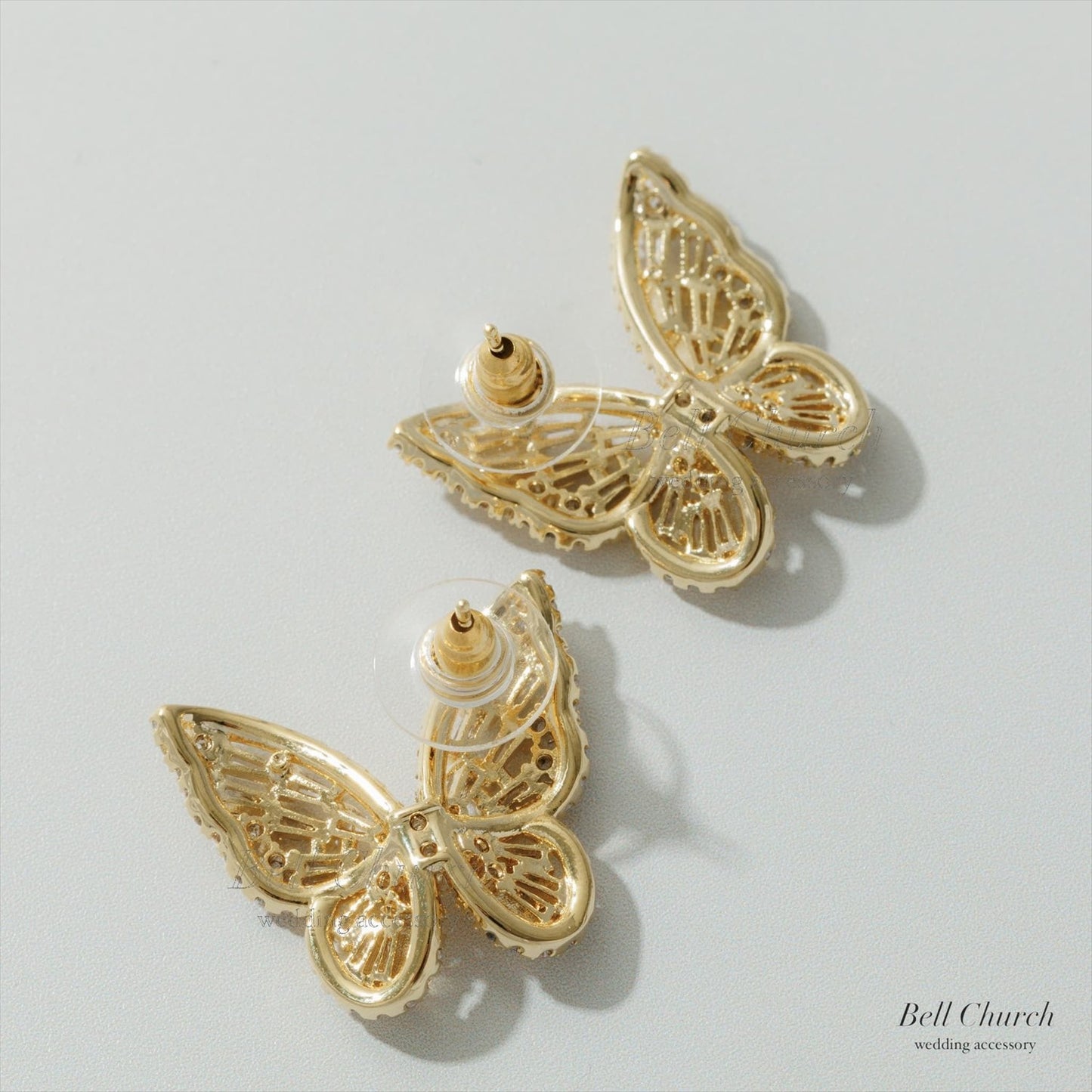 ピアス　イヤリング | ジルコニア | 蝶モチーフ | ゴールド | (BC-E76)【結婚式　アクセサリー　ピアス　イヤリング】