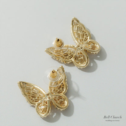 ピアス　イヤリング | ジルコニア | 蝶モチーフ | ゴールド | (BC-E76)【結婚式　アクセサリー　ピアス　イヤリング】