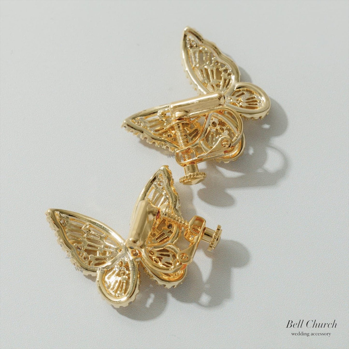 ピアス　イヤリング | ジルコニア | 蝶モチーフ | ゴールド | (BC-E76)【結婚式　アクセサリー　ピアス　イヤリング】