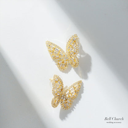 ピアス　イヤリング | ジルコニア | 蝶モチーフ | ゴールド | (BC-E76)【結婚式　アクセサリー　ピアス　イヤリング】