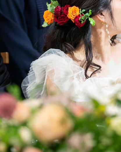 ピアス　イヤリング | キュービックジルコニア | フラワーモチーフ | ゴールド | (BC-E77)【結婚式　アクセサリー　ピアス　イヤリング】