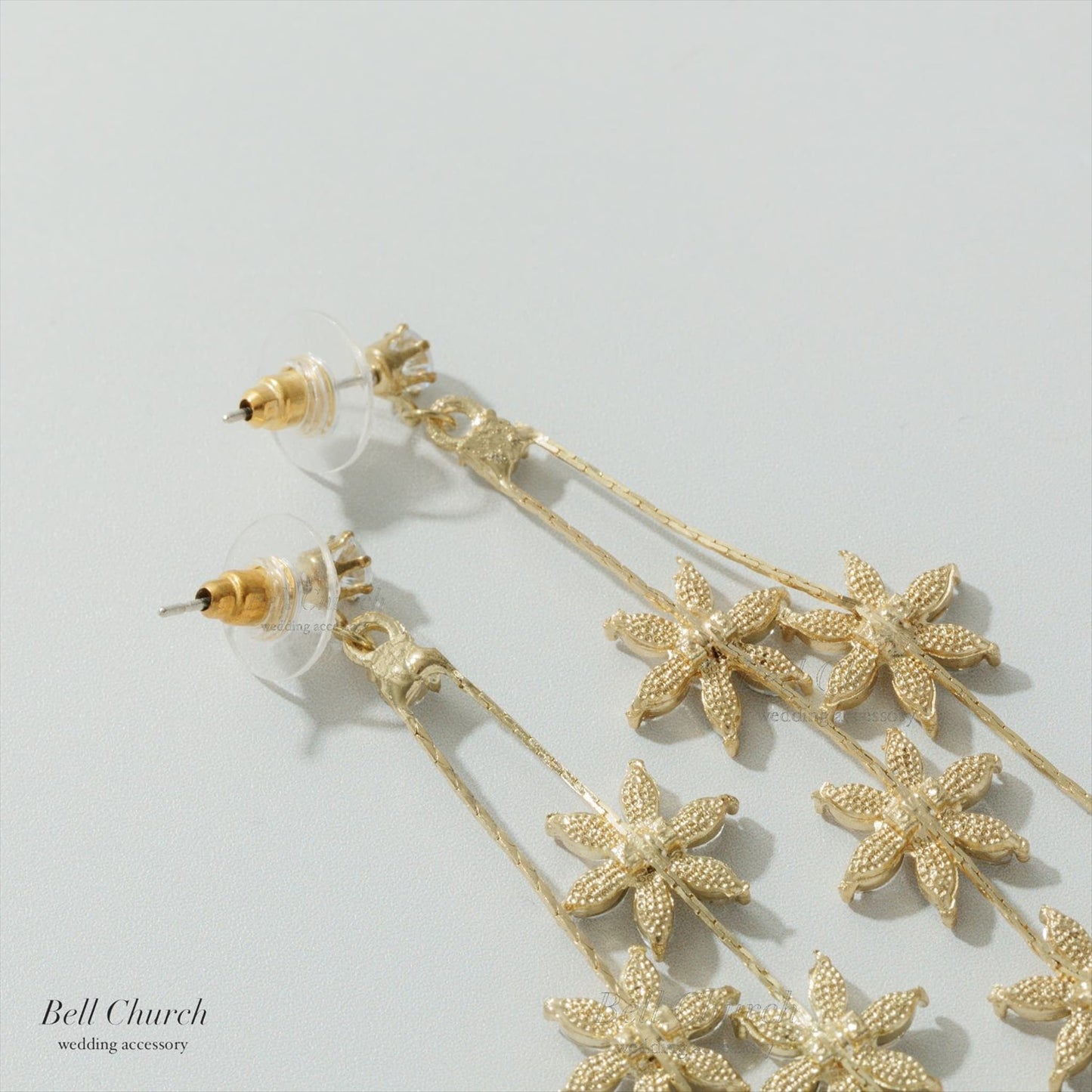 ピアス　イヤリング | キュービックジルコニア | フラワーモチーフ | ゴールド | (BC-E77)【結婚式　アクセサリー　ピアス　イヤリング】