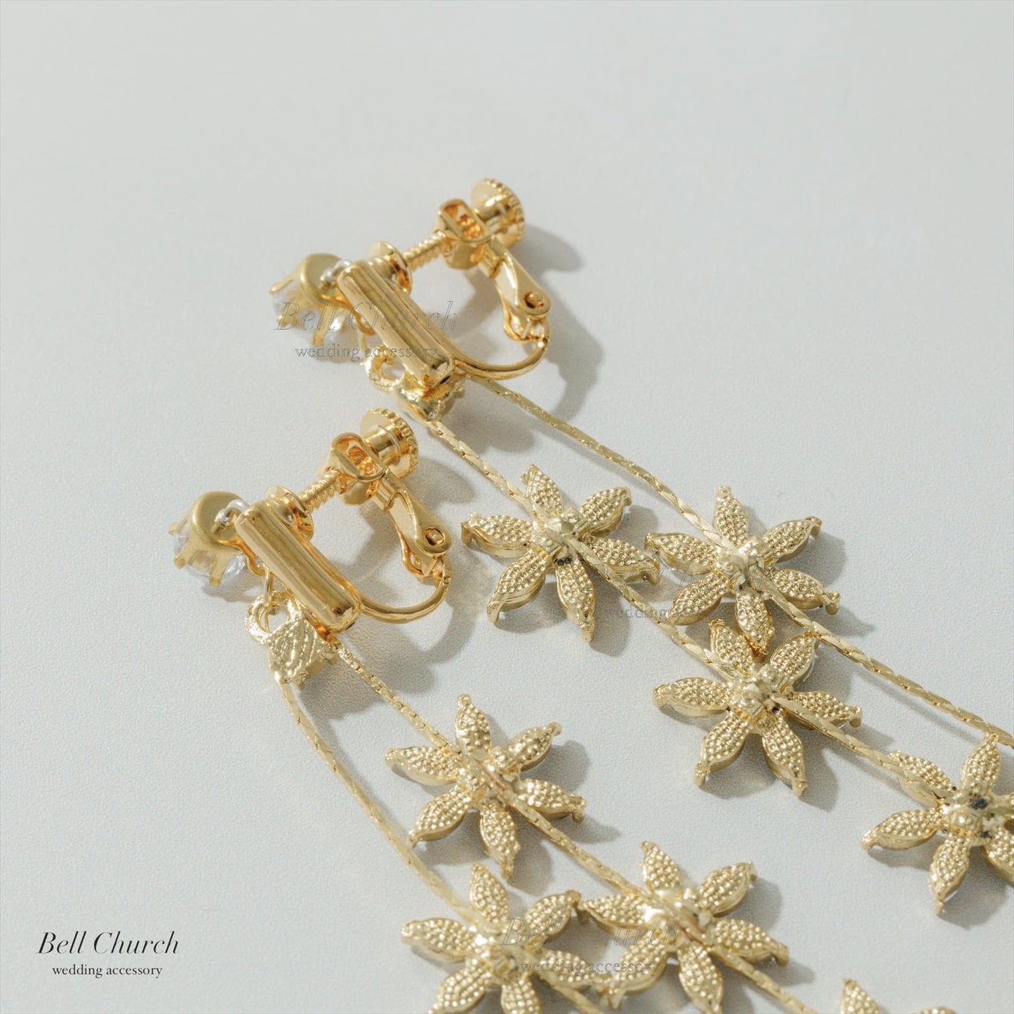 ピアス　イヤリング | キュービックジルコニア | フラワーモチーフ | ゴールド | (BC-E77)【結婚式　アクセサリー　ピアス　イヤリング】