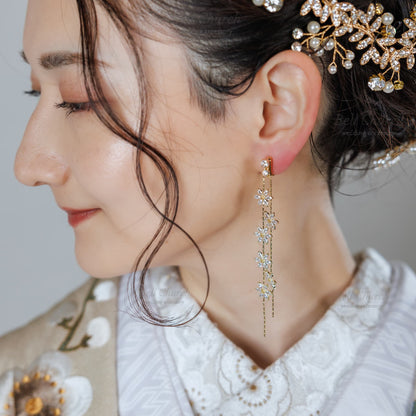 ピアス　イヤリング | キュービックジルコニア | フラワーモチーフ | ゴールド | (BC-E77)【結婚式　アクセサリー　ピアス　イヤリング】