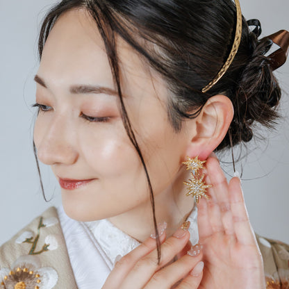 ピアス　イヤリング | ジルコニア | 星モチーフ | ゴールド | (BC-E79)【結婚式　アクセサリー　ピアス　イヤリング】