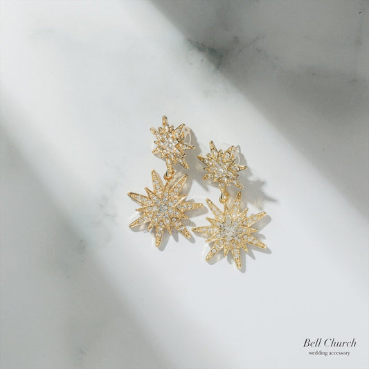ピアス　イヤリング | ジルコニア | 星モチーフ | ゴールド | (BC-E79)【結婚式　アクセサリー　ピアス　イヤリング】