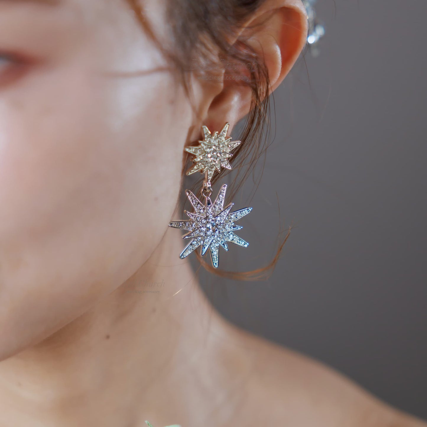 ピアス　イヤリング | ジルコニア | 星モチーフ | シルバー | (BC-E80)【結婚式　アクセサリー　ピアス　イヤリング】