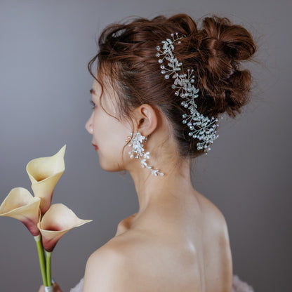 ピアス　イヤリング | 小枝アクセサリー | パール | リーフモチーフ | シルバー | (BC-E81)【結婚式　アクセサリー　ピアス　イヤリング】