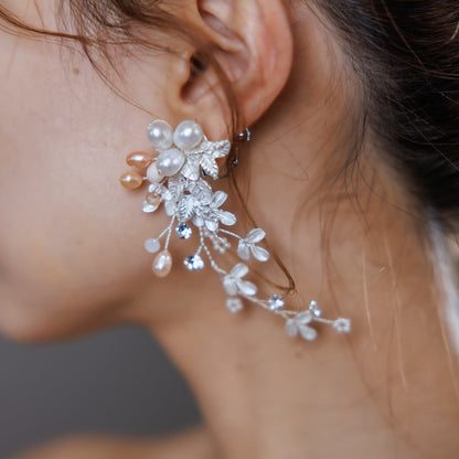 ピアス　イヤリング | 小枝アクセサリー | パール | リーフモチーフ | シルバー | (BC-E81)【結婚式　アクセサリー　ピアス　イヤリング】