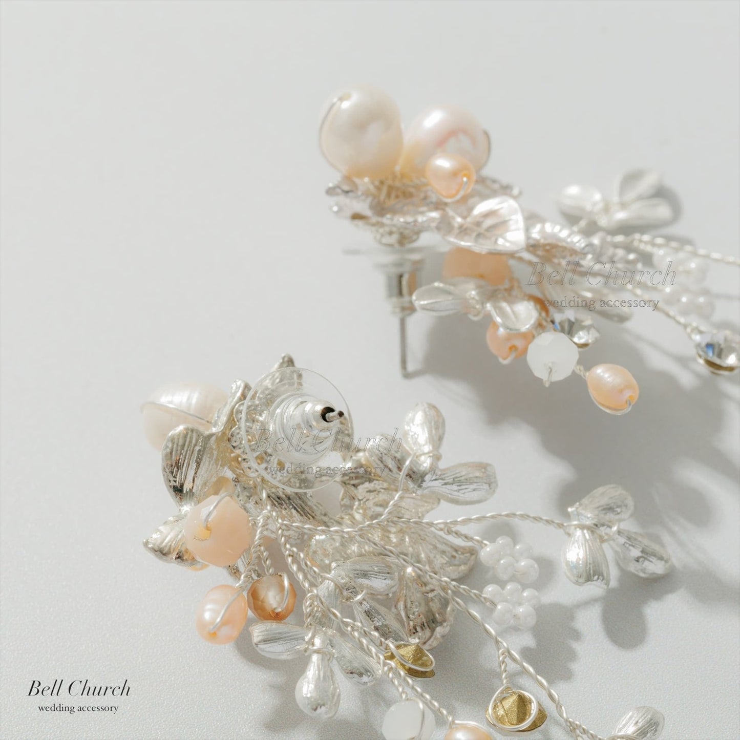 ピアス　イヤリング | 小枝アクセサリー | パール | リーフモチーフ | シルバー | (BC-E81)【結婚式　アクセサリー　ピアス　イヤリング】