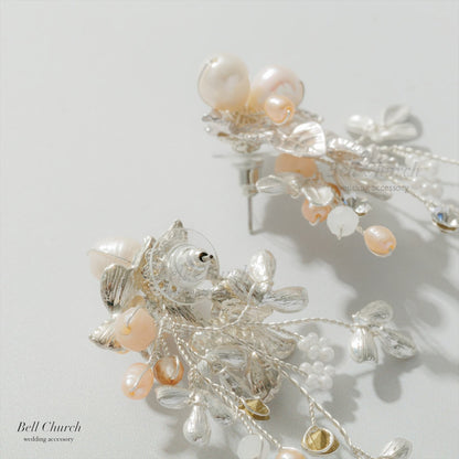 ピアス　イヤリング | 小枝アクセサリー | パール | リーフモチーフ | シルバー | (BC-E81)【結婚式　アクセサリー　ピアス　イヤリング】