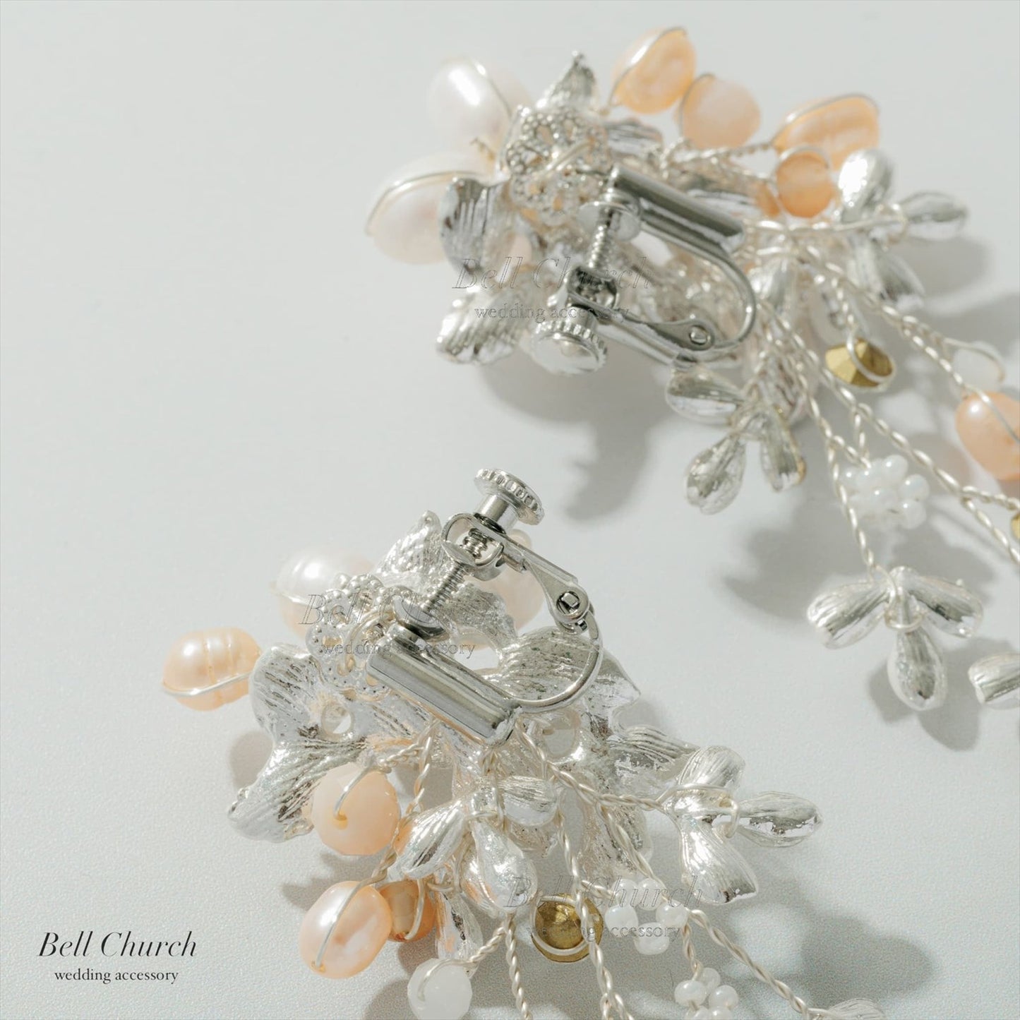 ピアス　イヤリング | 小枝アクセサリー | パール | リーフモチーフ | シルバー | (BC-E81)【結婚式　アクセサリー　ピアス　イヤリング】