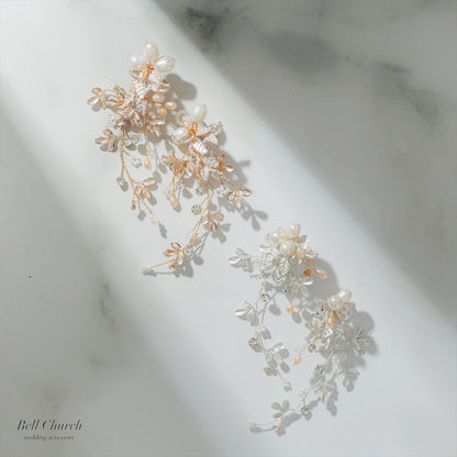 ピアス　イヤリング | 小枝アクセサリー | パール | リーフモチーフ | シルバー | (BC-E81)【結婚式　アクセサリー　ピアス　イヤリング】