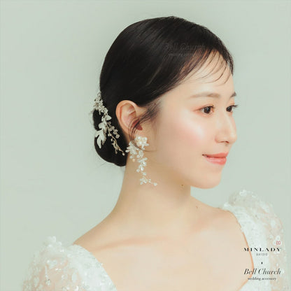 ピアス　イヤリング | 小枝アクセサリー | パール | リーフモチーフ | シルバー | (BC-E81)【結婚式　アクセサリー　ピアス　イヤリング】