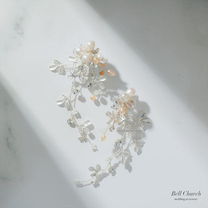 ピアス　イヤリング | 小枝アクセサリー | パール | リーフモチーフ | シルバー | (BC-E81)【結婚式　アクセサリー　ピアス　イヤリング】