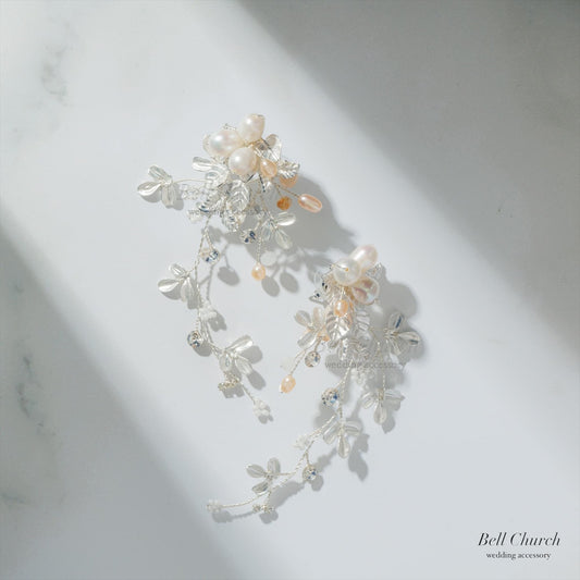 ピアス　イヤリング | 小枝アクセサリー | パール | リーフモチーフ | シルバー | (BC-E81)【結婚式　アクセサリー　ピアス　イヤリング】