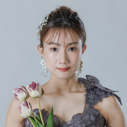 ウェディングピアス イヤリング｜ラインストーン パール｜フラワー お花モチーフ｜シルバー(BC-E90)【結婚式　アクセサリー　ピアス　イヤリング】
