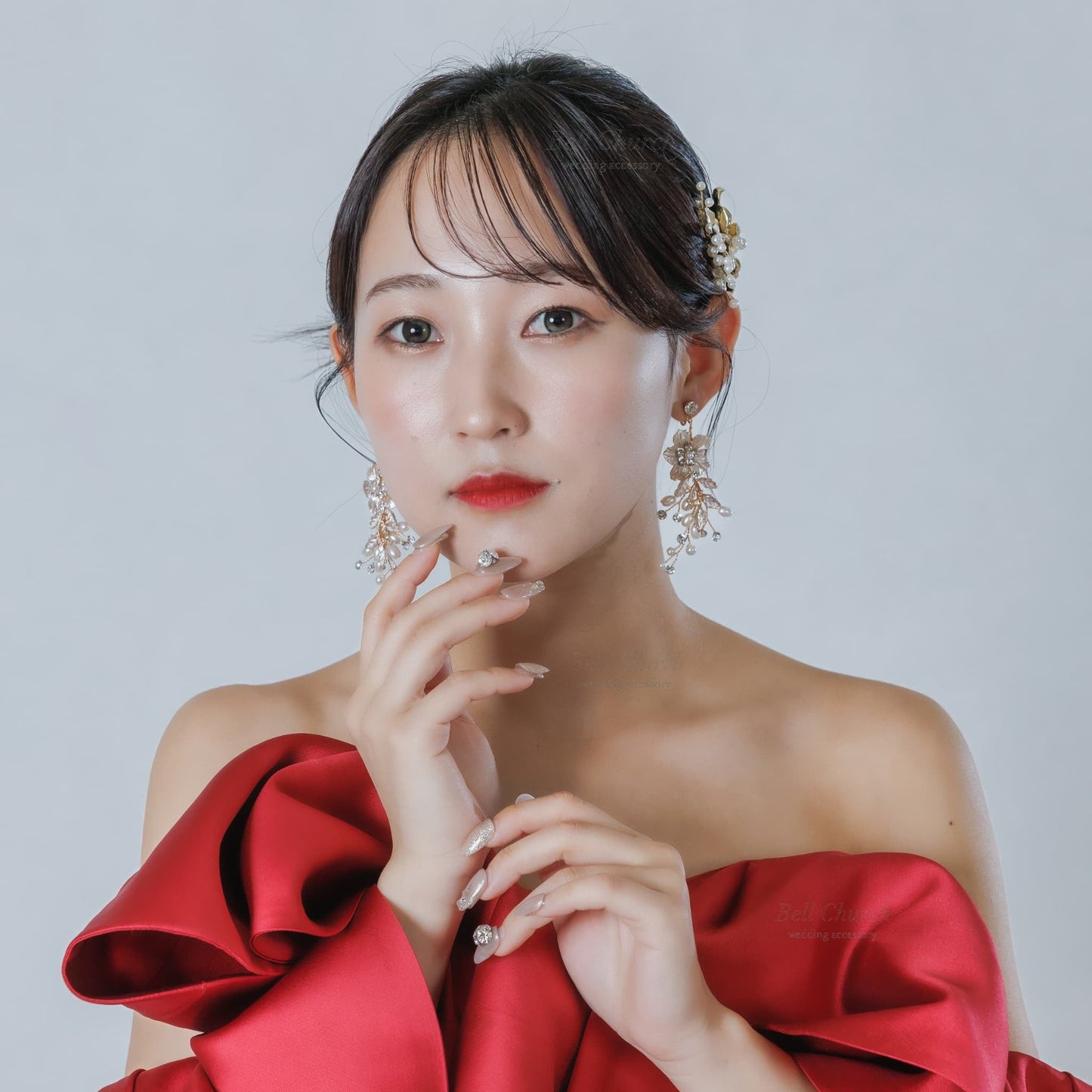 ウェディングピアス イヤリング｜ラインストーン パール｜フラワー お花モチーフ｜ゴールド(BC-E91)【結婚式　アクセサリー　ピアス　イヤリング】