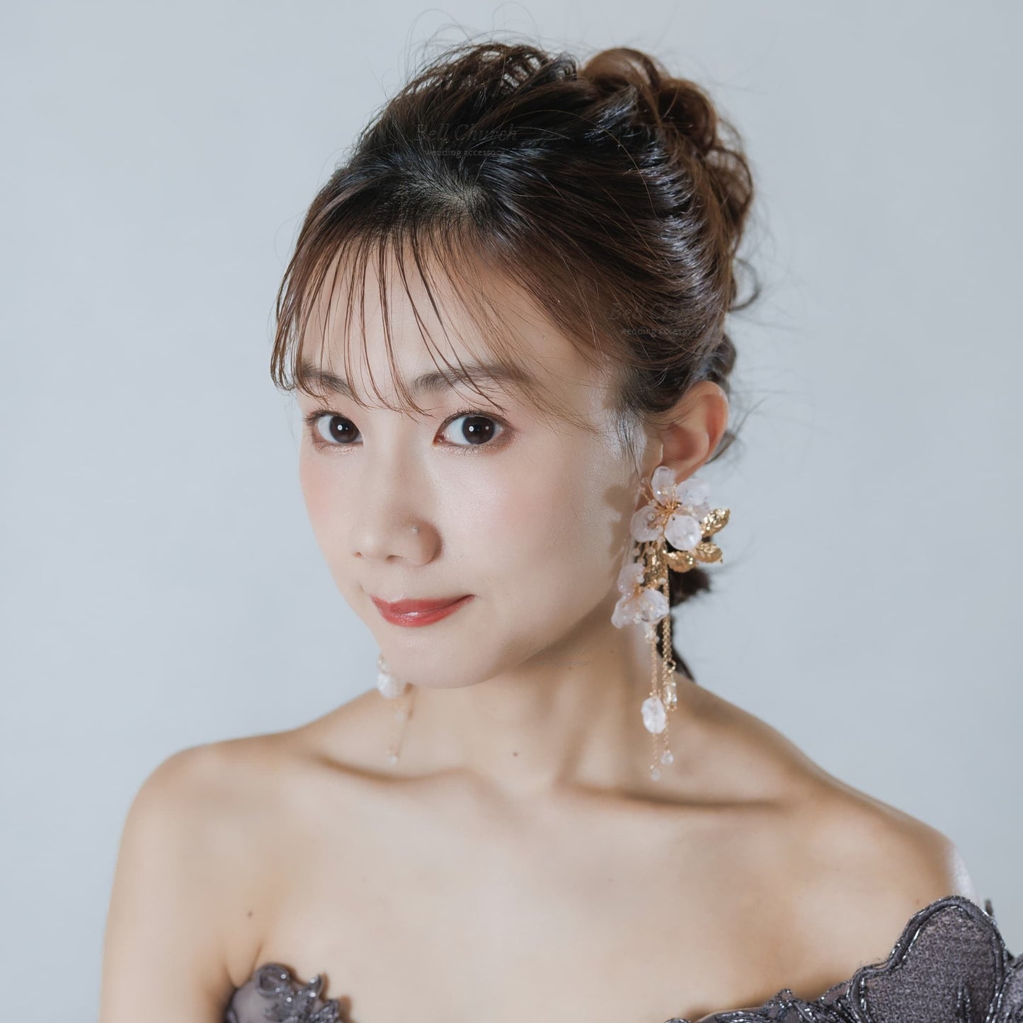 ウェディングピアス イヤリング｜ビーズ ビジュー｜お花 フラワーモチーフ 葉っぱ リーフモチーフ｜ゴールド ピンク(BC-E94)【結婚式　アクセサリー　ピアス　イヤリング】