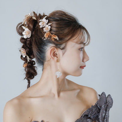 ブライダルピアス イヤリング｜パール｜お花 フラワーモチーフ｜ゴールド×ホワイト(BC-E96)【結婚式　アクセサリー　ピアス　イヤリング】