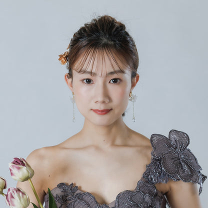 ウエディングピアス イヤリング｜お花 フラワーモチーフ｜ゴールド×ホワイト(BC-E97)【結婚式　アクセサリー　ピアス　イヤリング】